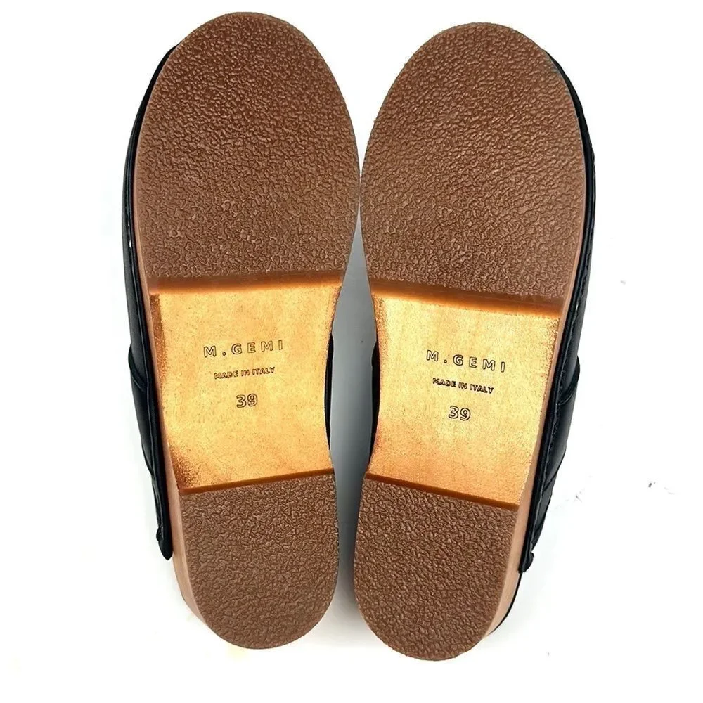 M. Gemi Black Leather Mules with Gold Accent - Picture 13 of 16